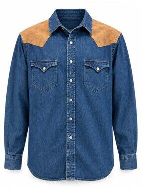 Polo Country Ralph Lauren Denim Suede Western Shirt Jacket XL Vintage